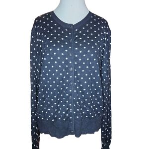 Banana Republic Cardigan Womens XL Navy & White Polka Dot Cotton